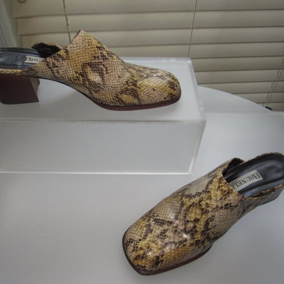 Brunella Made in Italy Snakeskin Print Leather Mules 38.5 (US 8) | Vintage Boho - Picture 2 of 9